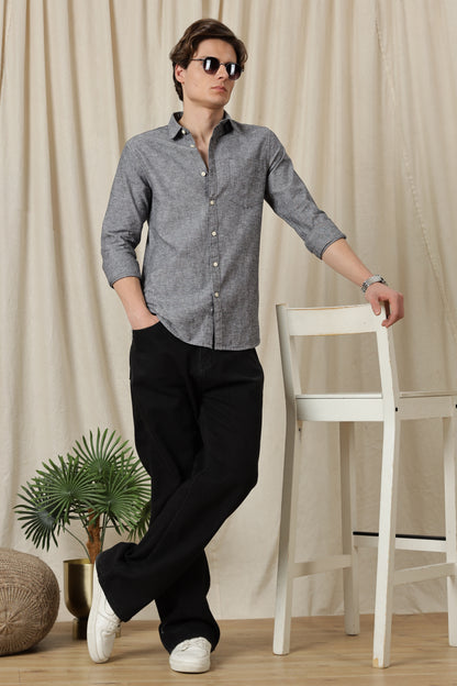 Linen Solid Casual Shirt Black