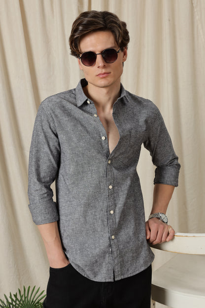 Linen Solid Casual Shirt Black
