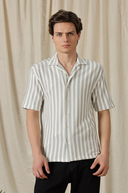 Loose Fit Textured Casual Shirt Grey