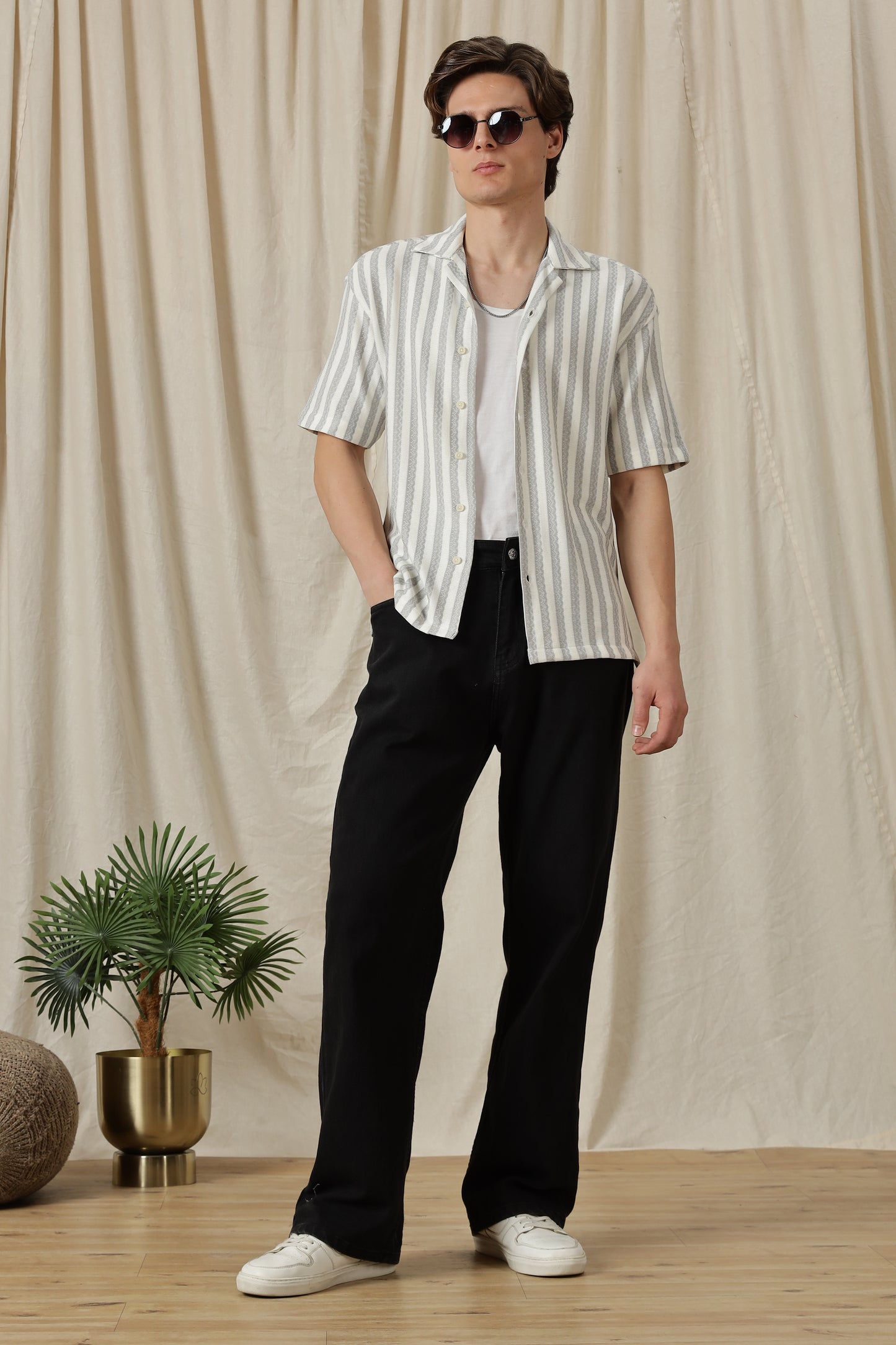 Loose Fit Textured Casual Shirt Grey