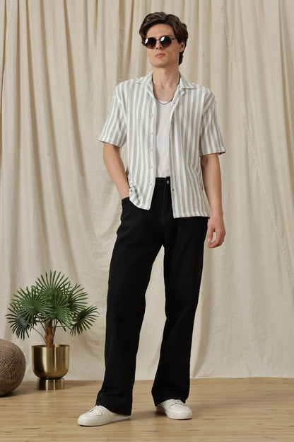 Loose Fit Textured Casual Shirt Grey