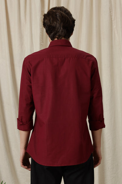 Classic Button-Down Solid Casual Shirt Maroon