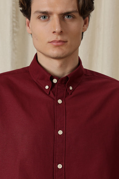 Classic Button-Down Solid Casual Shirt Maroon
