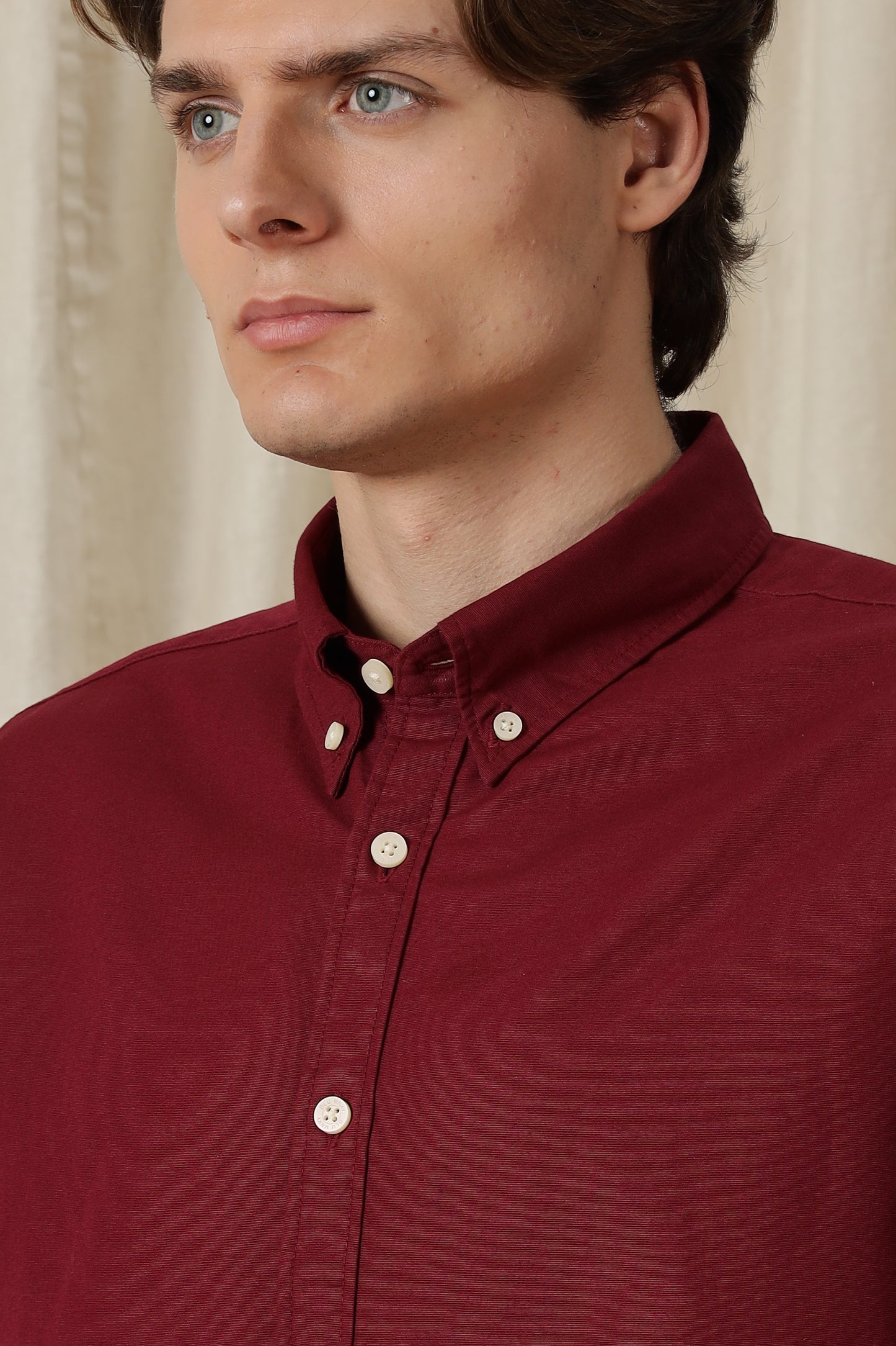 Classic Button-Down Solid Casual Shirt Maroon