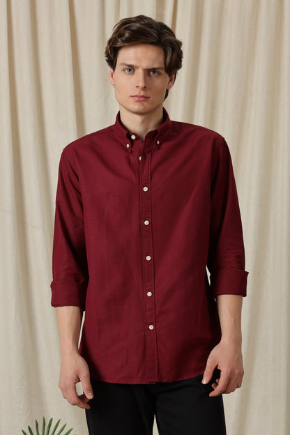 Classic Button-Down Solid Casual Shirt Maroon