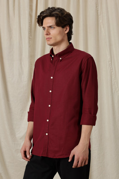 Classic Button-Down Solid Casual Shirt Maroon