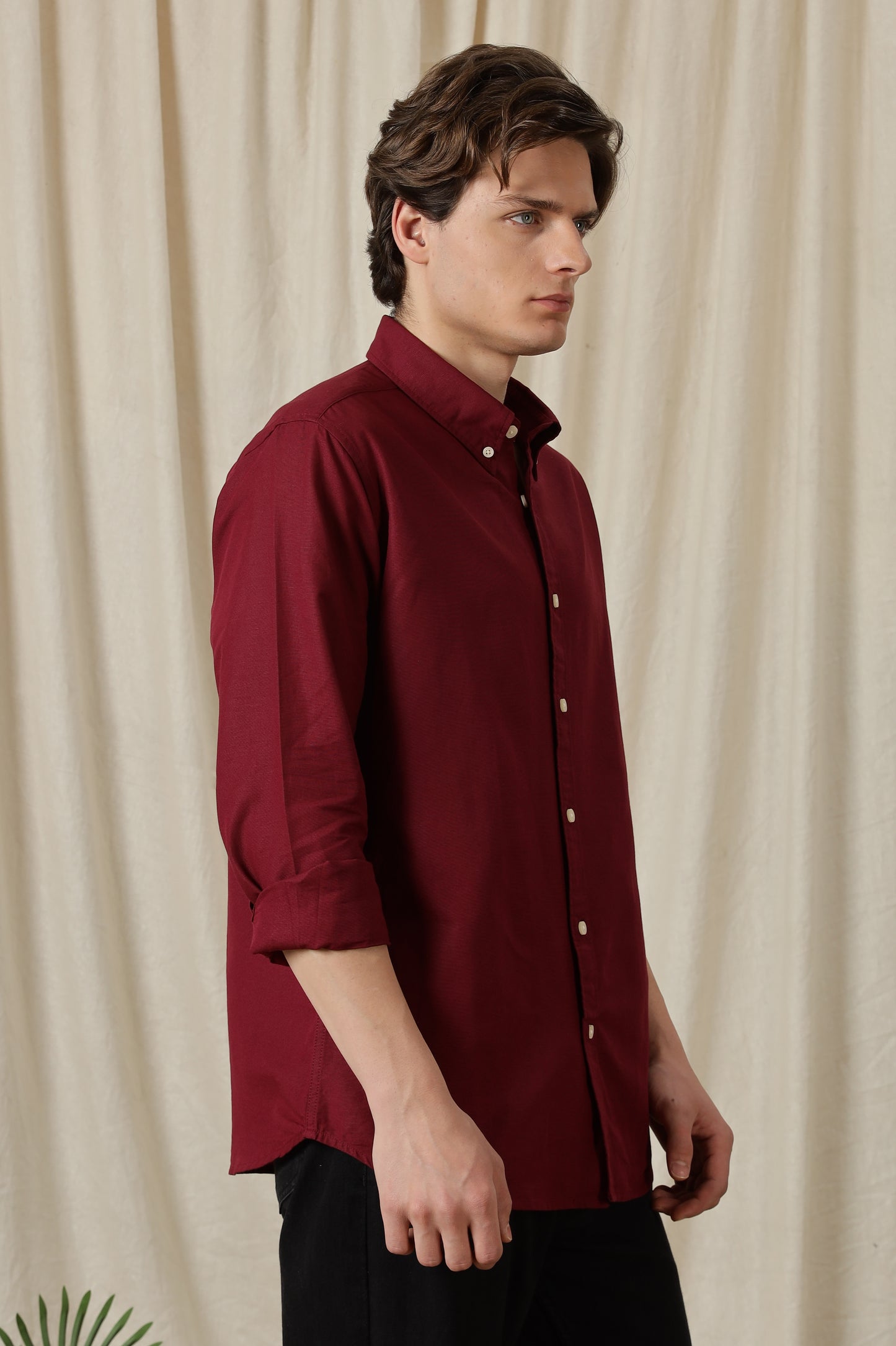 Classic Button-Down Solid Casual Shirt Maroon