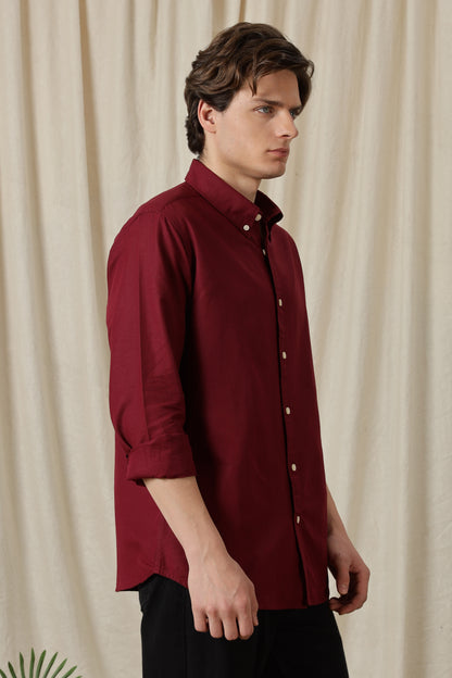 Classic Button-Down Solid Casual Shirt Maroon