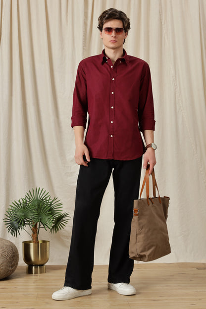 Classic Button-Down Solid Casual Shirt Maroon