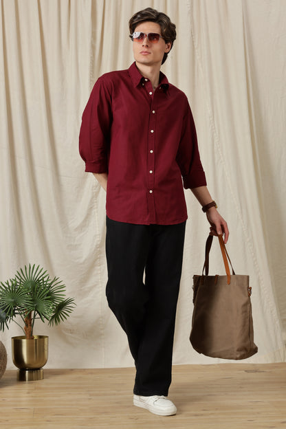 Classic Button-Down Solid Casual Shirt Maroon
