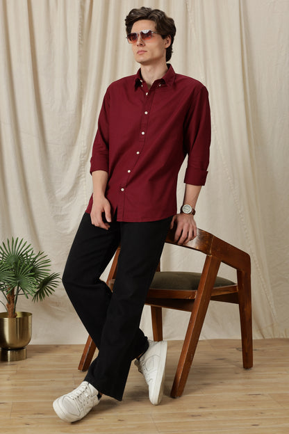 Classic Button-Down Solid Casual Shirt Maroon
