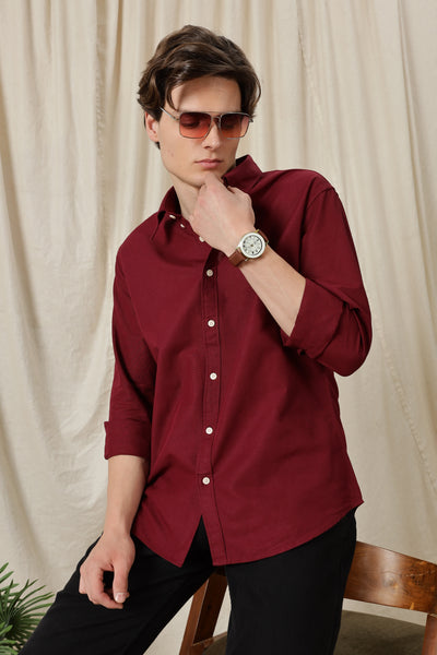 Classic Button-Down Solid Casual Shirt Maroon