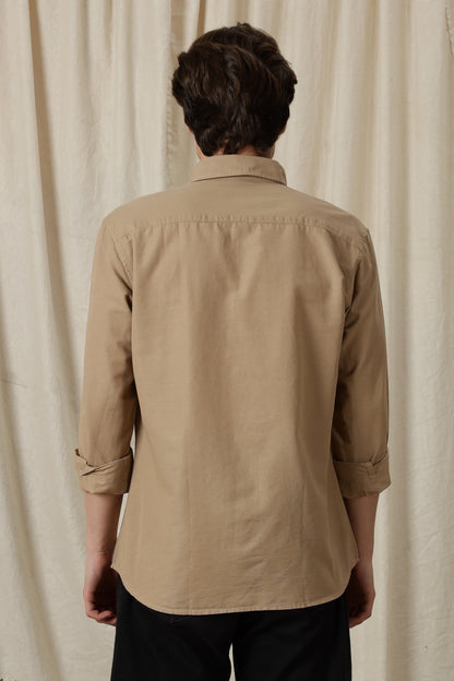 Classic Button-Down Solid Casual Shirt Beige