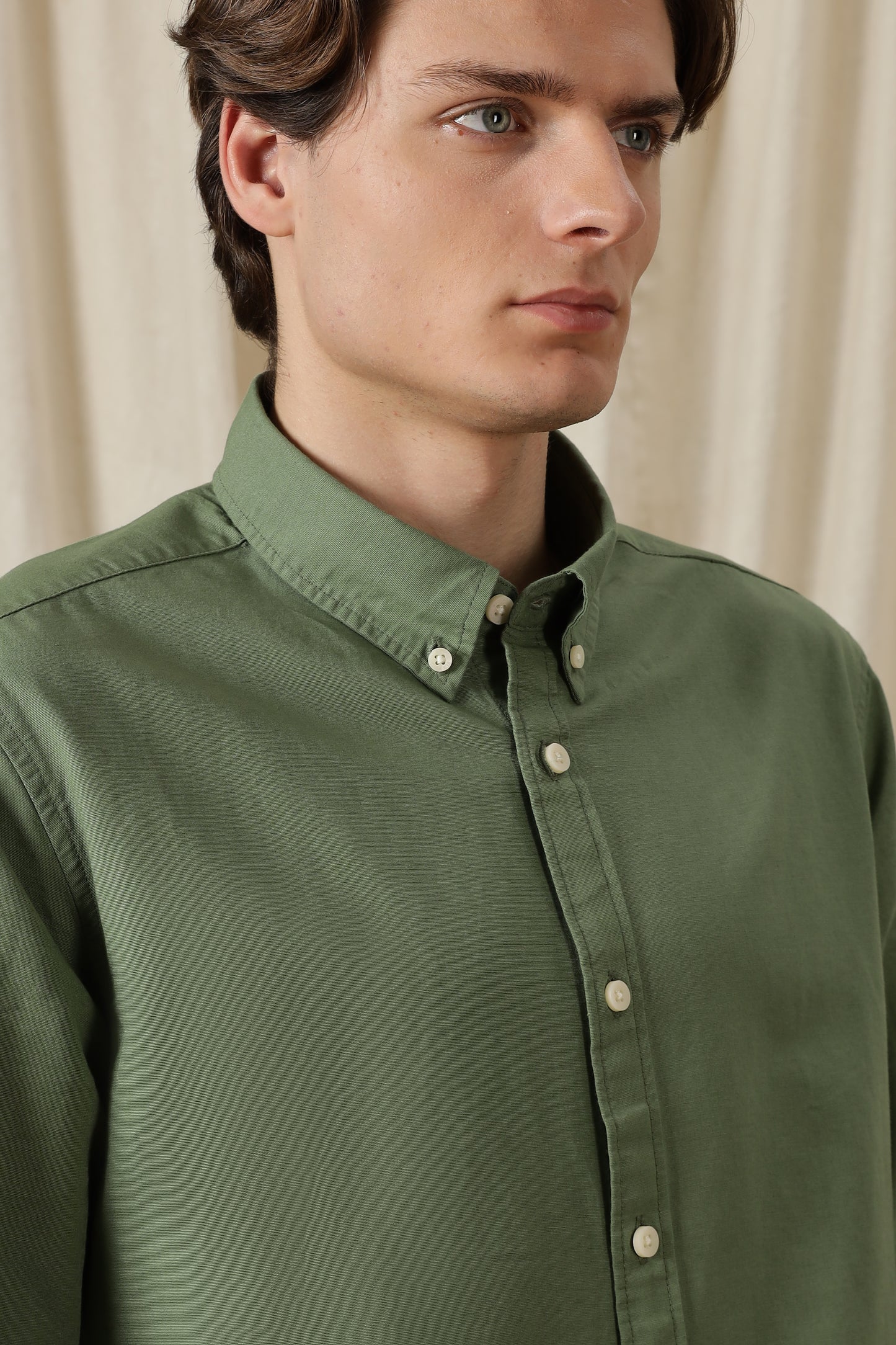 Classic Button-Down Solid Casual Shirt Green