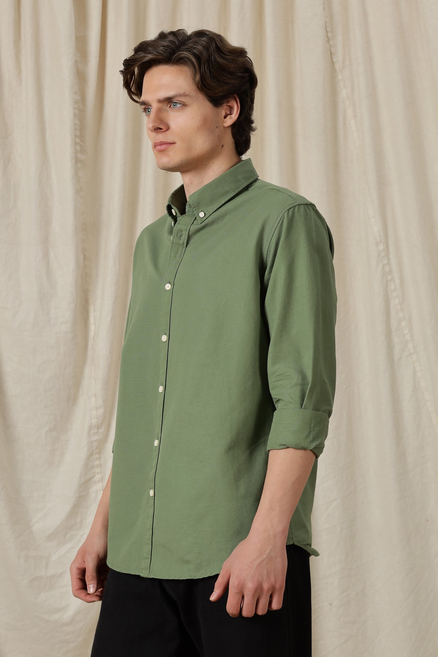 Classic Button-Down Solid Casual Shirt Green