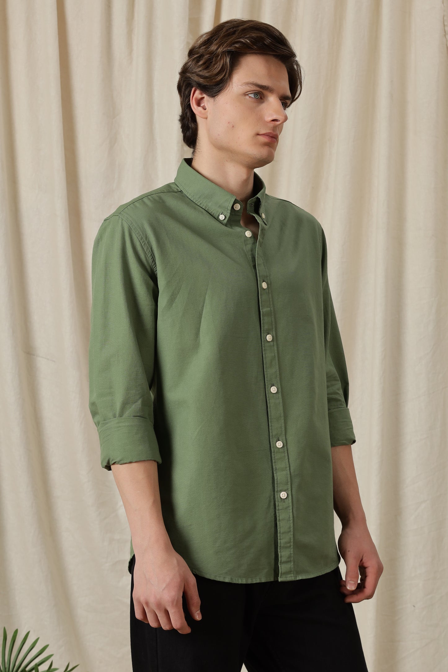 Classic Button-Down Solid Casual Shirt Green