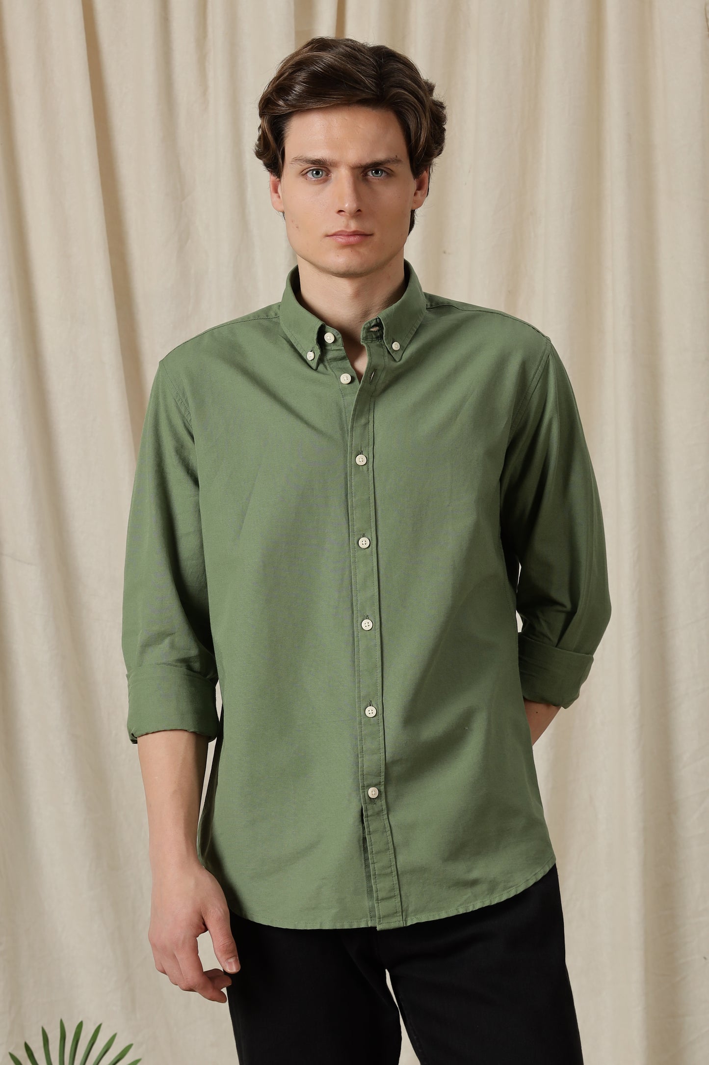 Classic Button-Down Solid Casual Shirt Green