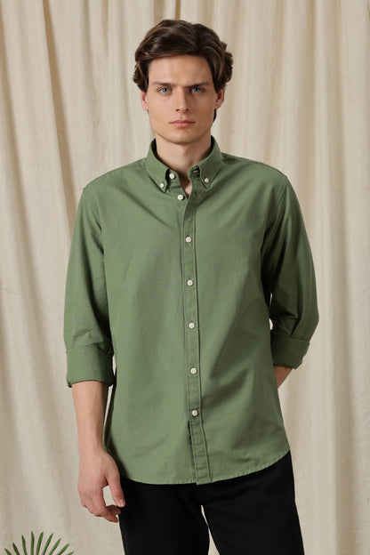 Classic Button-Down Solid Casual Shirt Green
