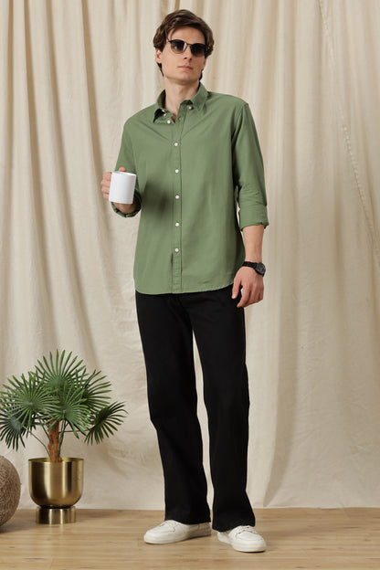 Classic Button-Down Solid Casual Shirt Green
