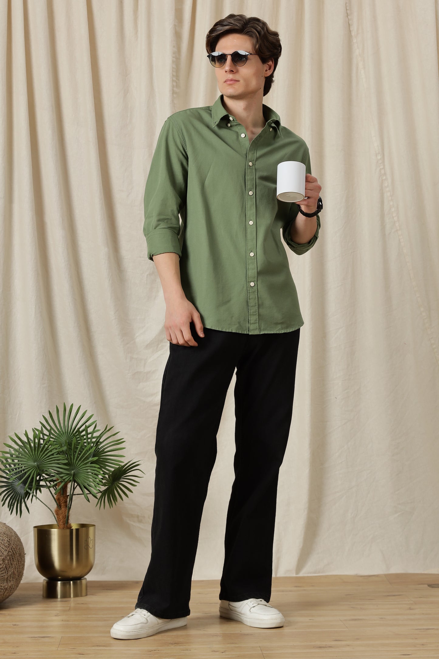 Classic Button-Down Solid Casual Shirt Green
