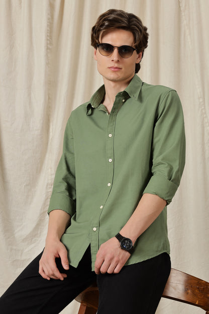 Classic Button-Down Solid Casual Shirt Green