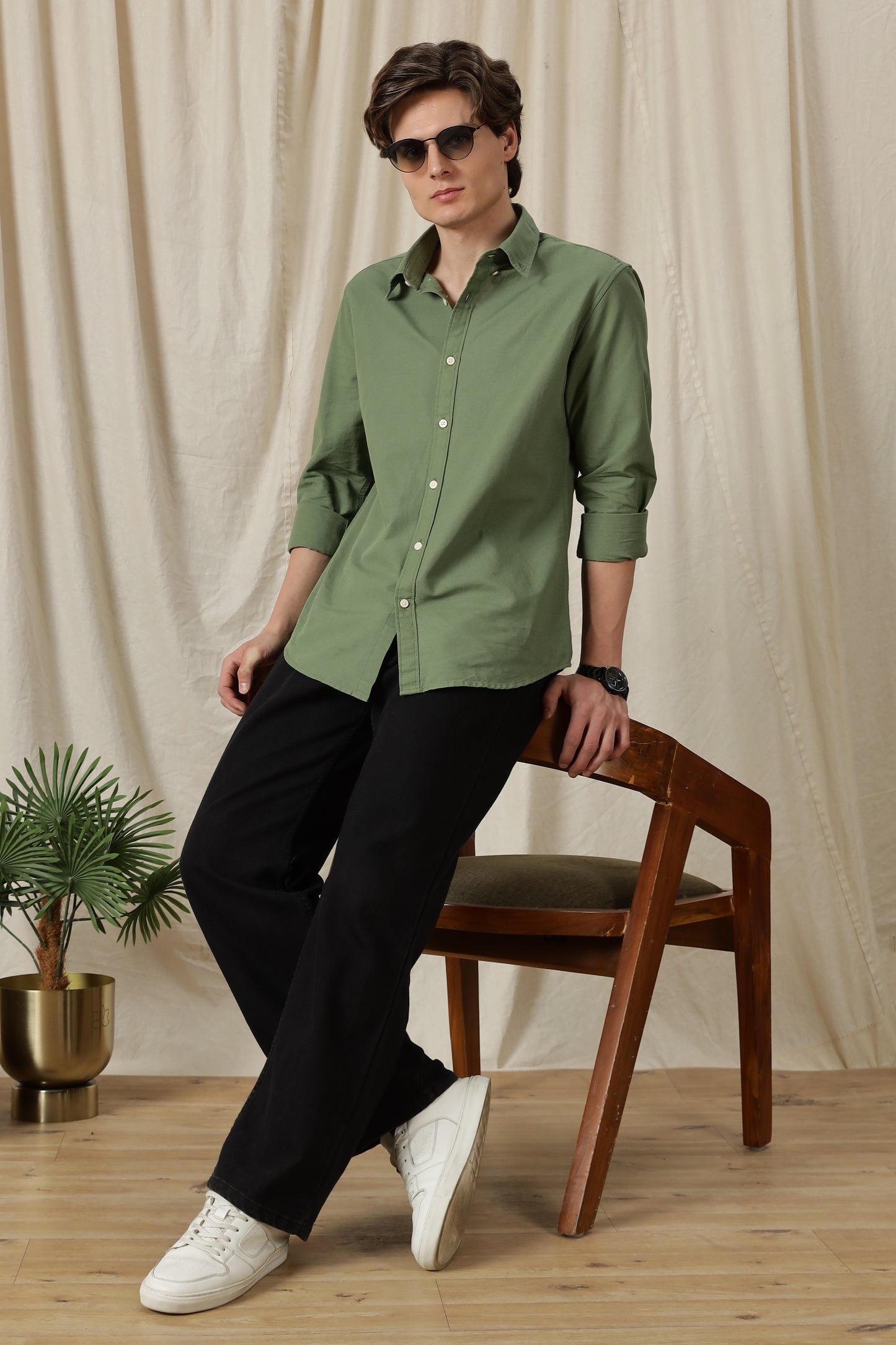 Classic Button-Down Solid Casual Shirt Green