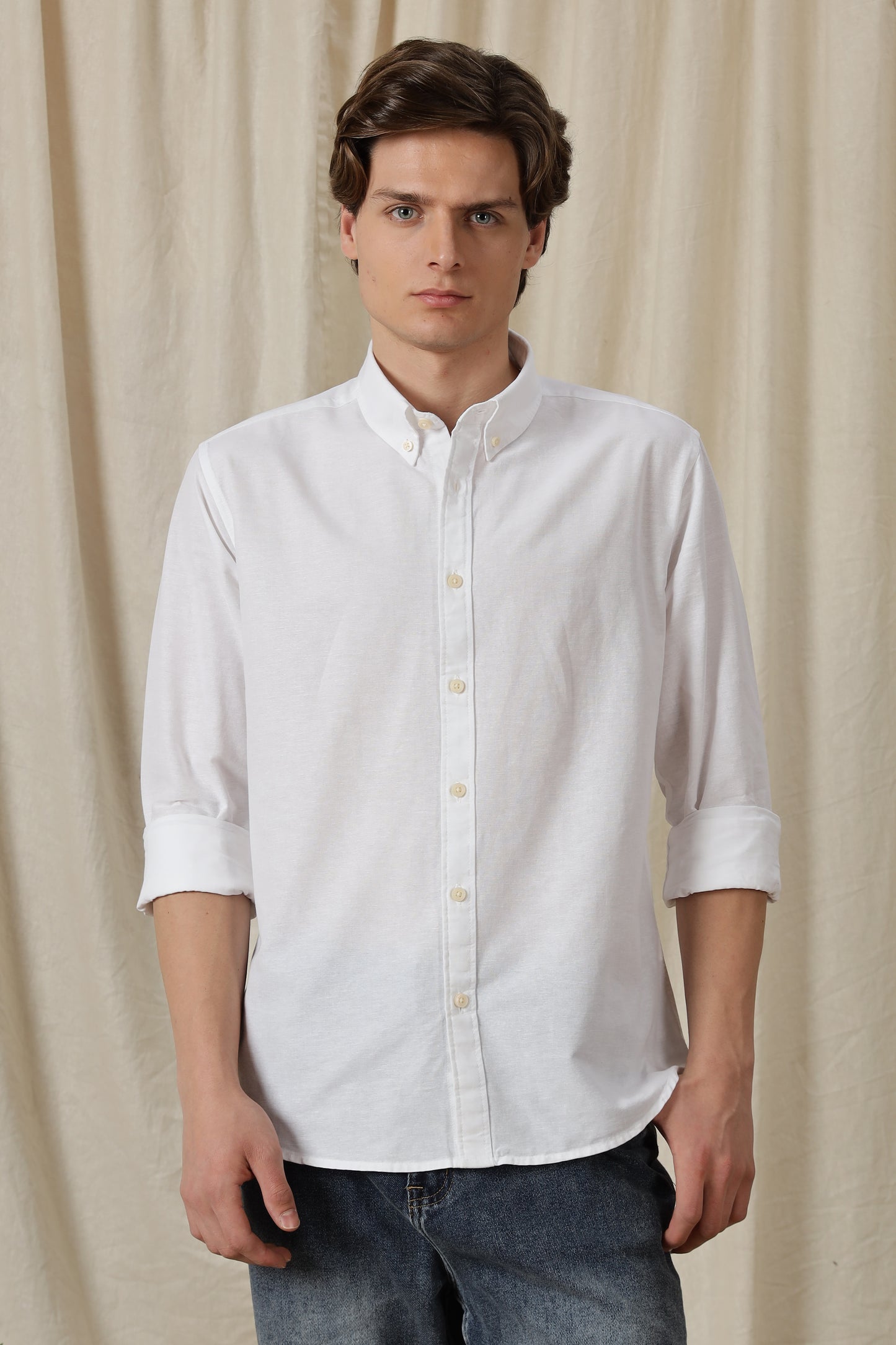 Classic Button-Down Solid Casual Shirt White