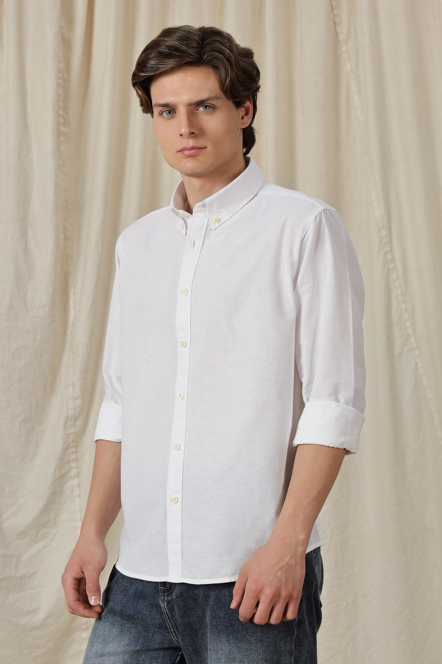 Classic Button-Down Solid Casual Shirt White