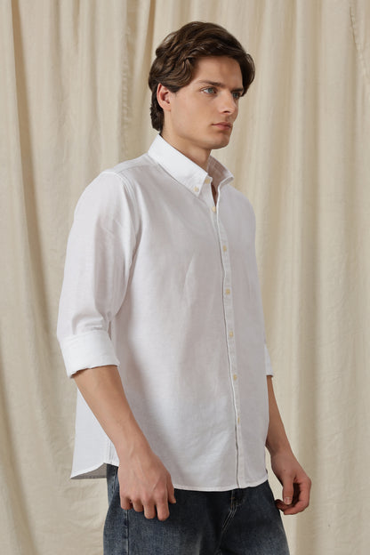 Classic Button-Down Solid Casual Shirt White