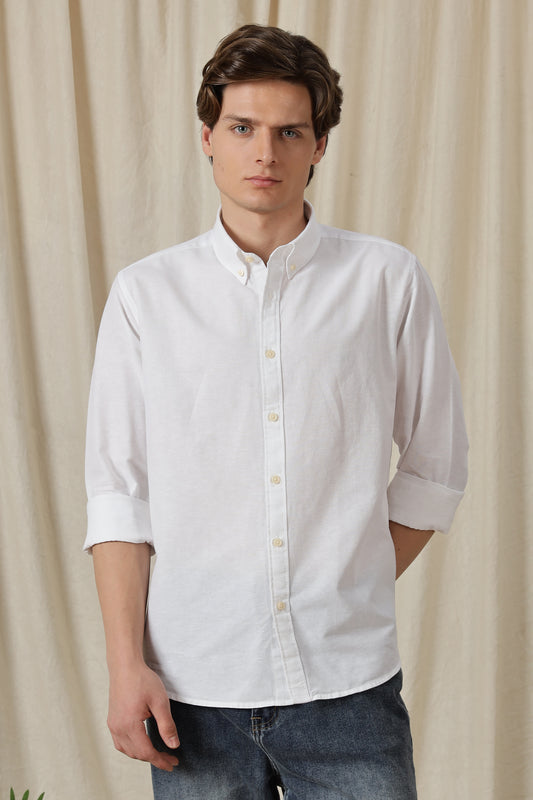 Classic Button-Down Solid Casual Shirt White