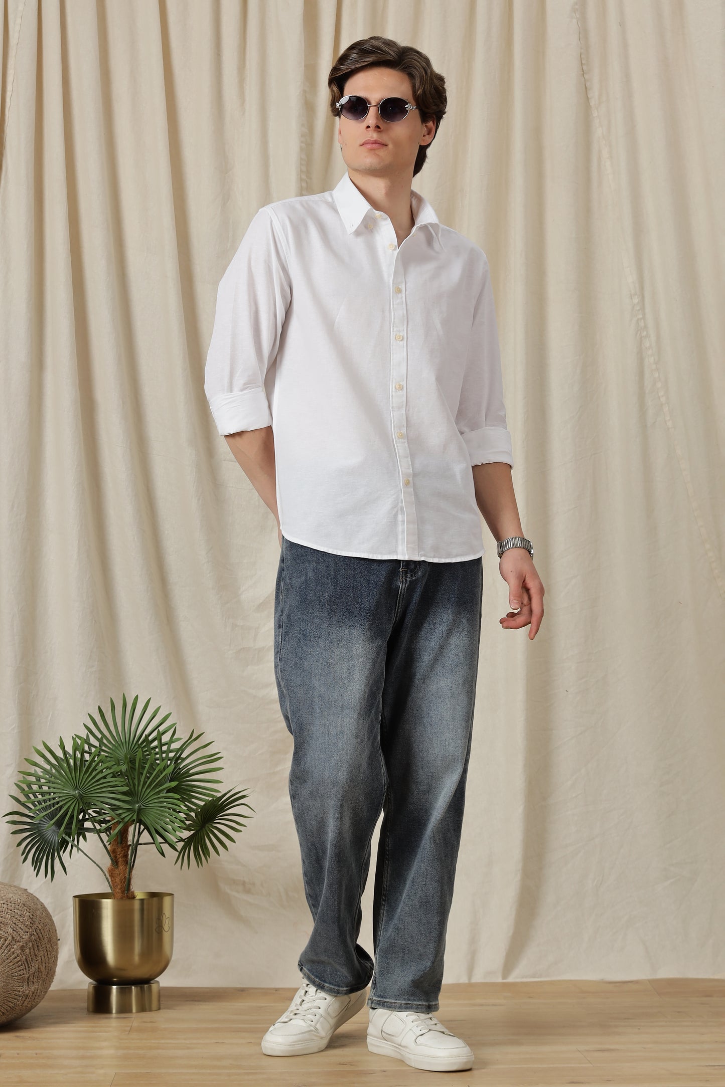 Classic Button-Down Solid Casual Shirt White