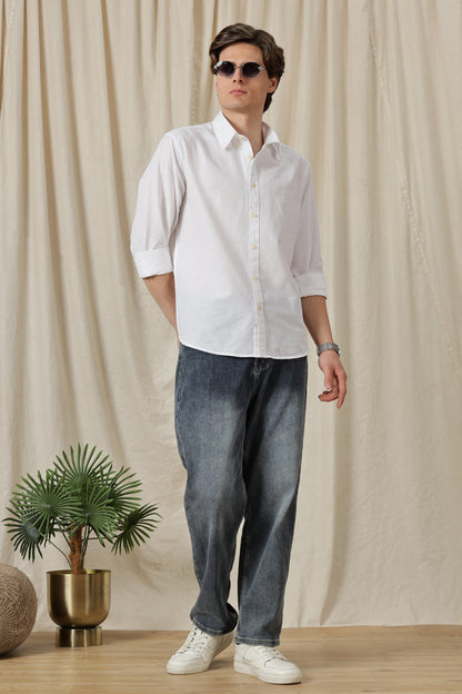 Classic Button-Down Solid Casual Shirt White