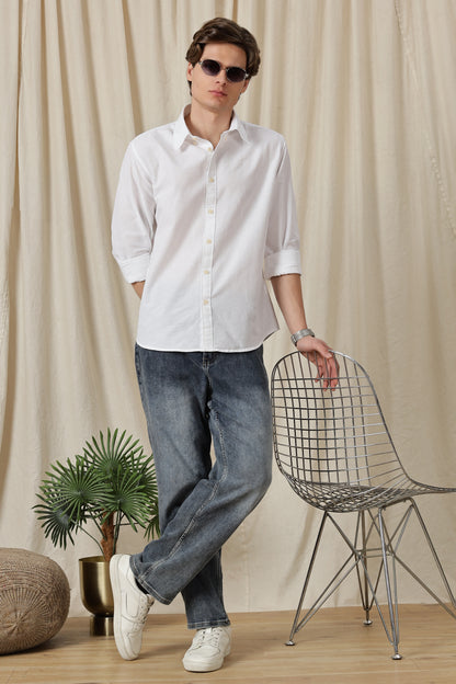 Classic Button-Down Solid Casual Shirt White
