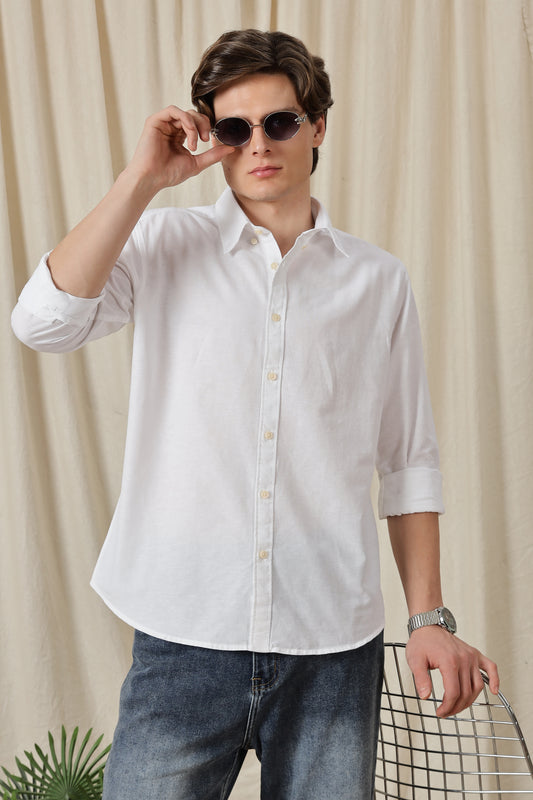 Classic Button-Down Solid Casual Shirt White