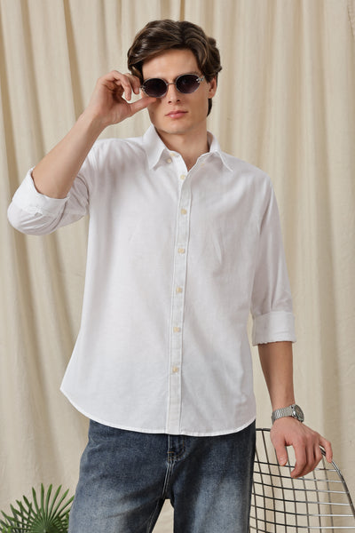 Classic Button-Down Solid Casual Shirt White