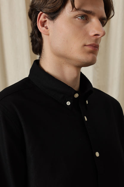 Classic Button-Down Solid Casual Shirt Black