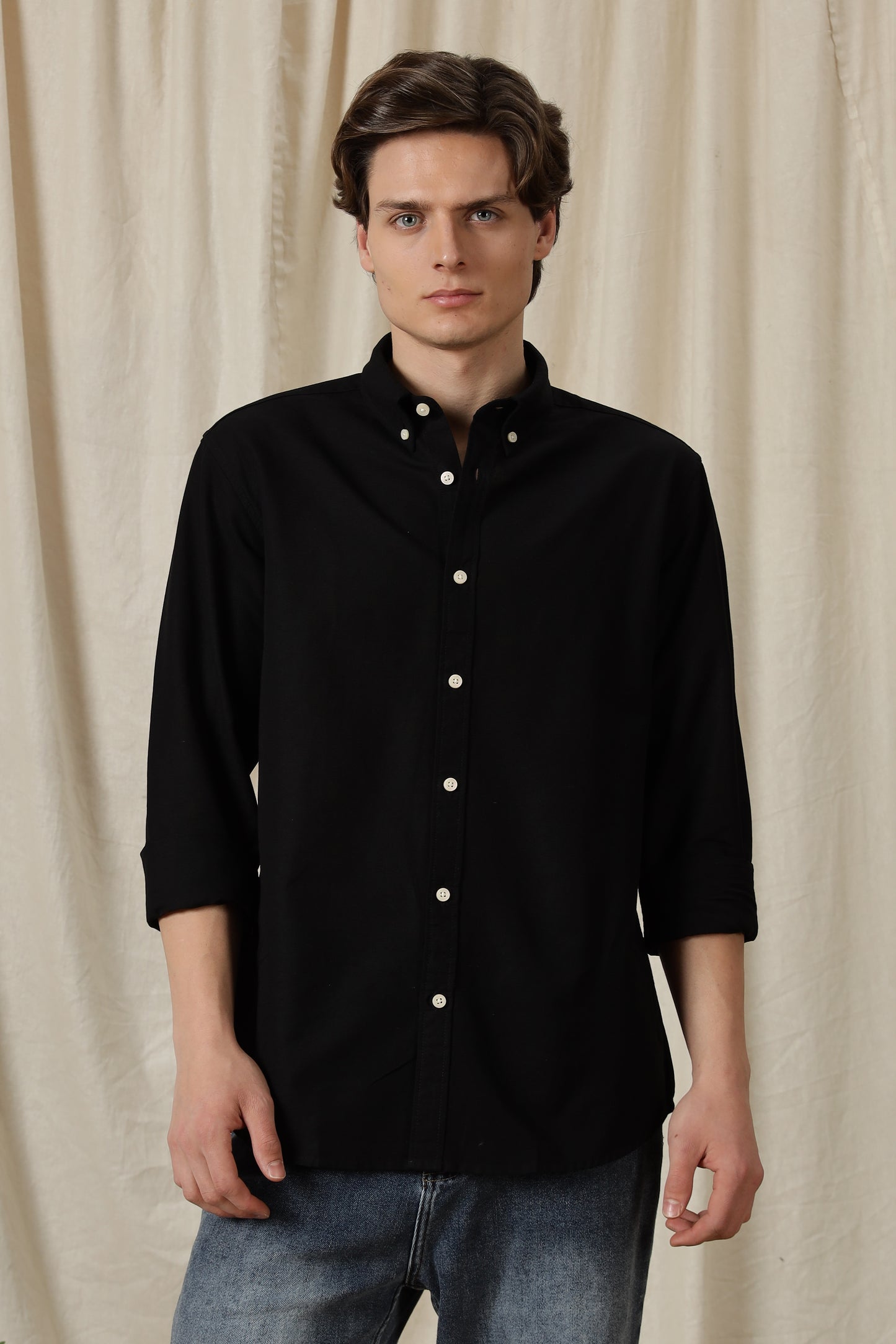 Classic Button-Down Solid Casual Shirt Black