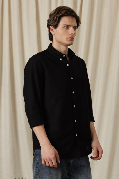 Classic Button-Down Solid Casual Shirt Black