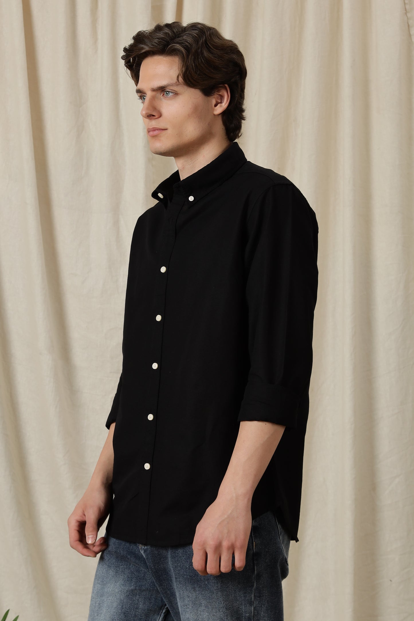 Classic Button-Down Solid Casual Shirt Black