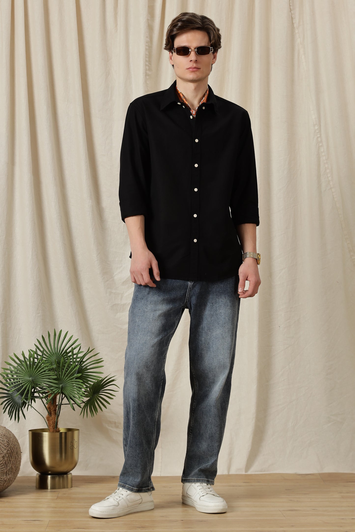 Classic Button-Down Solid Casual Shirt Black