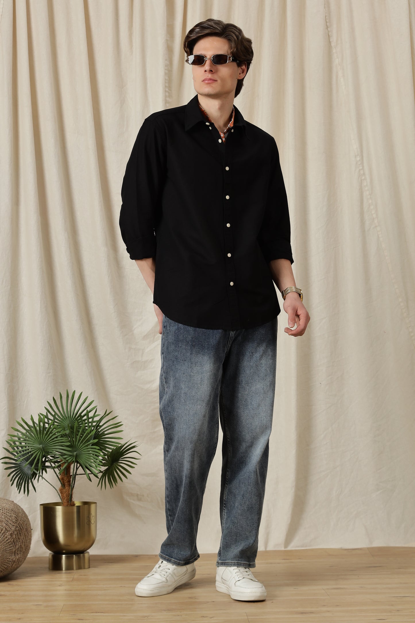 Classic Button-Down Solid Casual Shirt Black