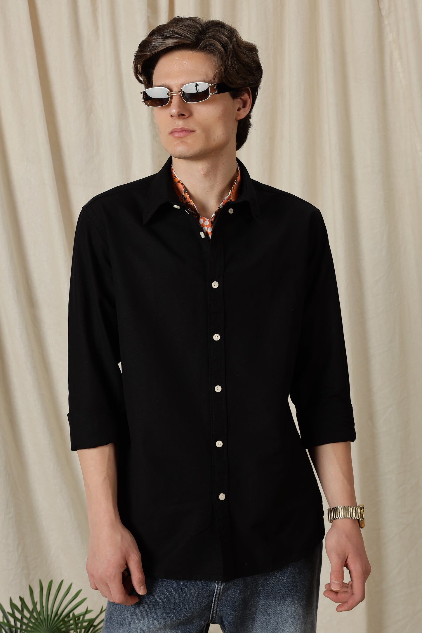 Classic Button-Down Solid Casual Shirt Black