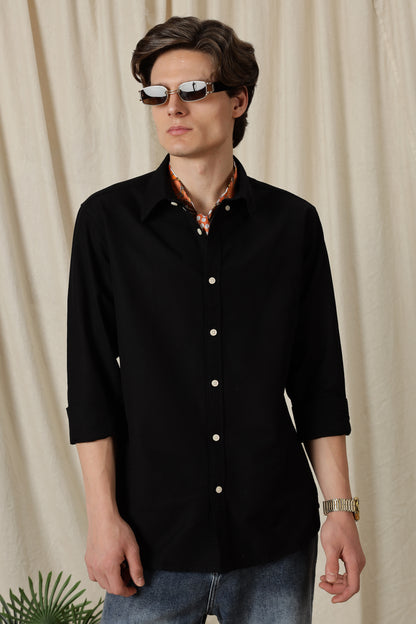 Classic Button-Down Solid Casual Shirt Black