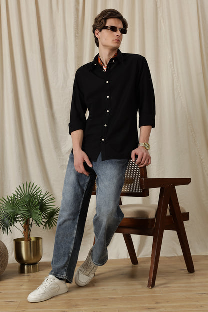 Classic Button-Down Solid Casual Shirt Black