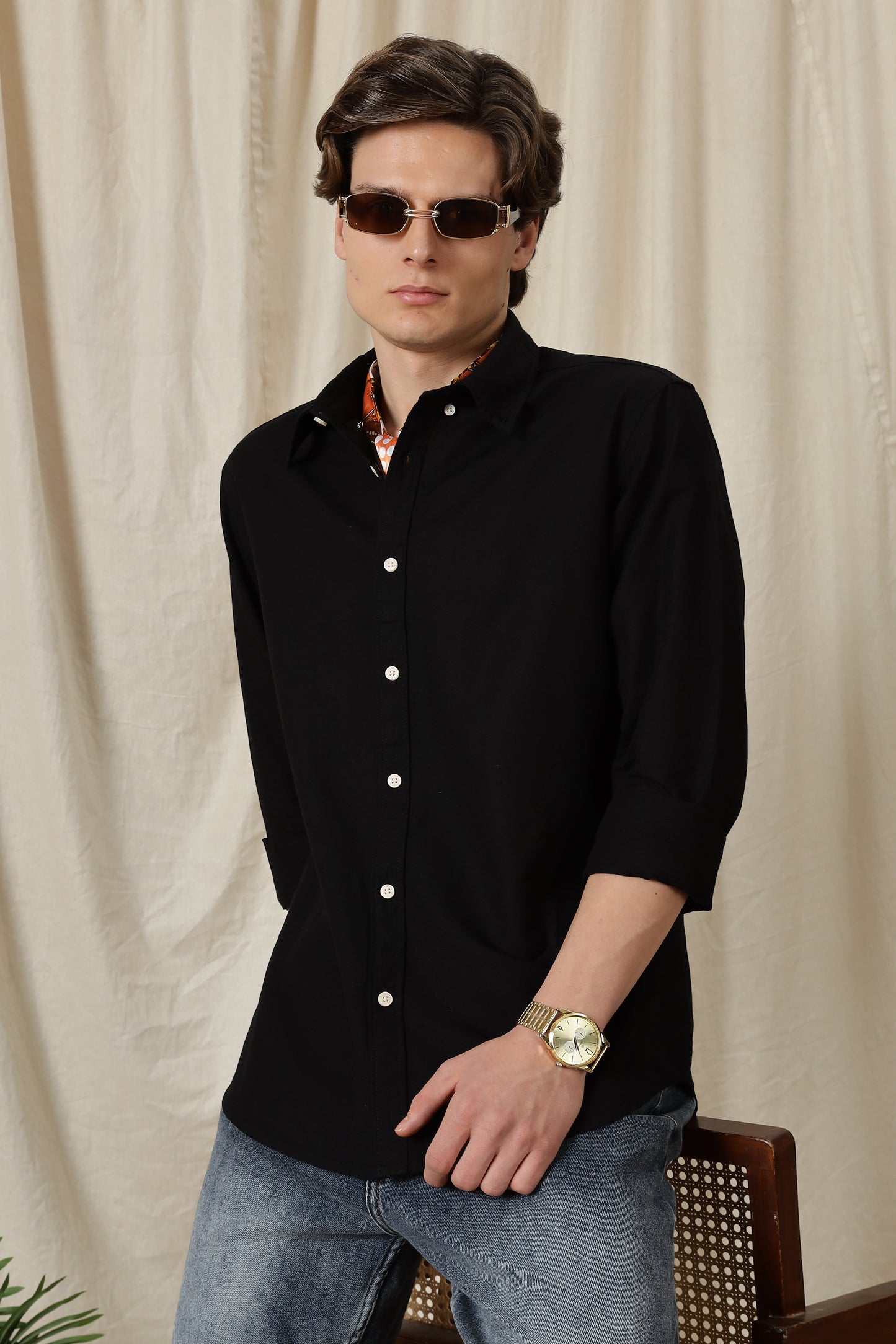 Classic Button-Down Solid Casual Shirt Black