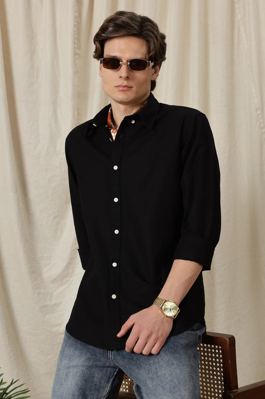 Classic Button-Down Solid Casual Shirt Black