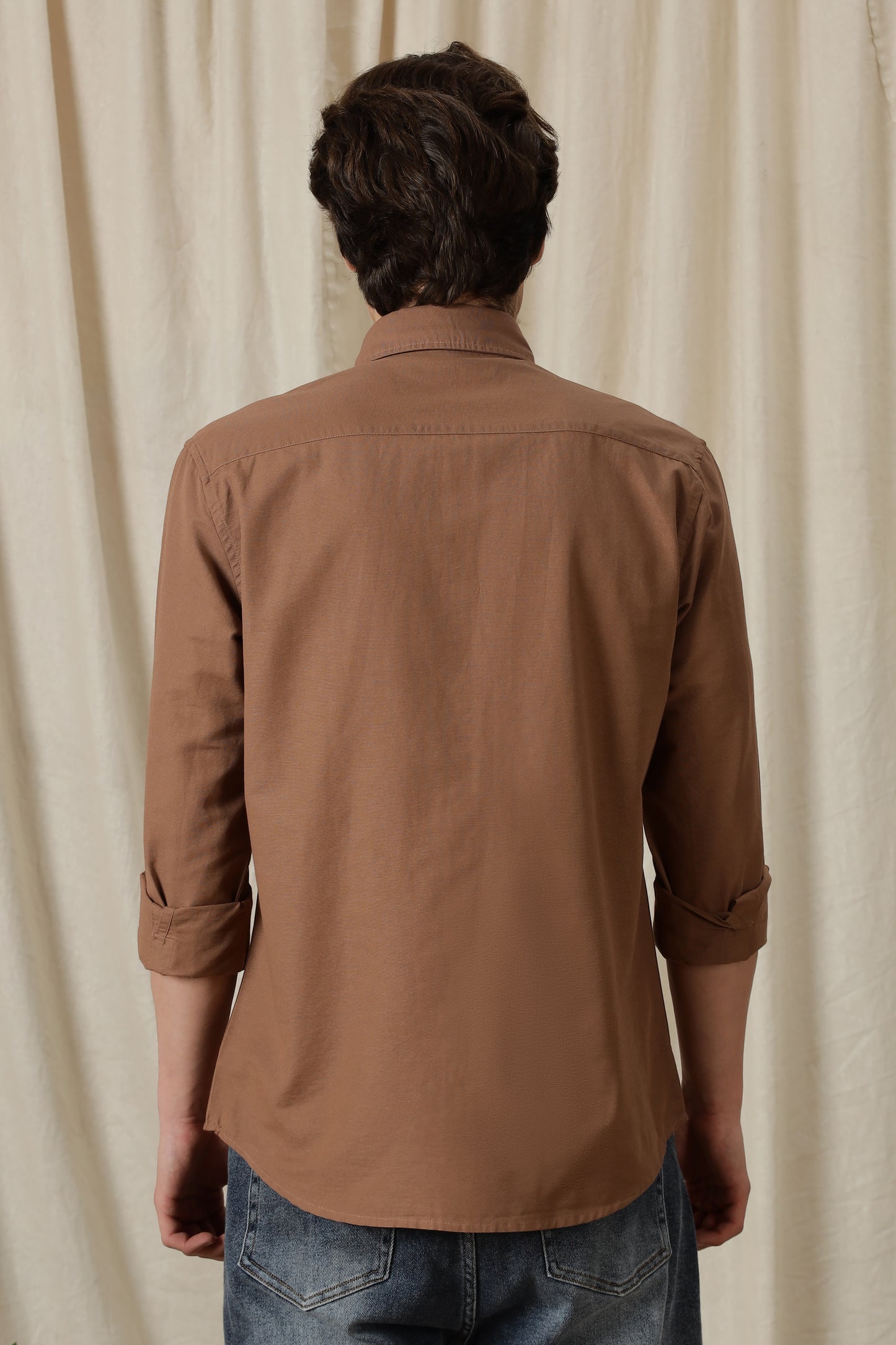 Classic Button-Down Solid Casual Shirt Brown