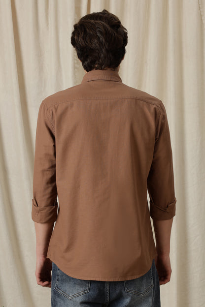 Classic Button-Down Solid Casual Shirt Brown