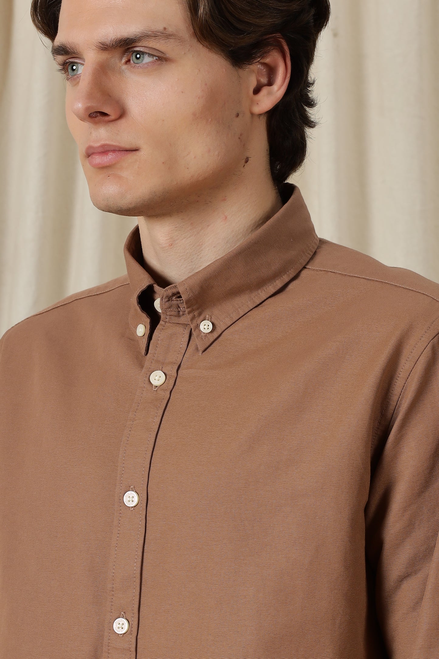 Classic Button-Down Solid Casual Shirt Brown