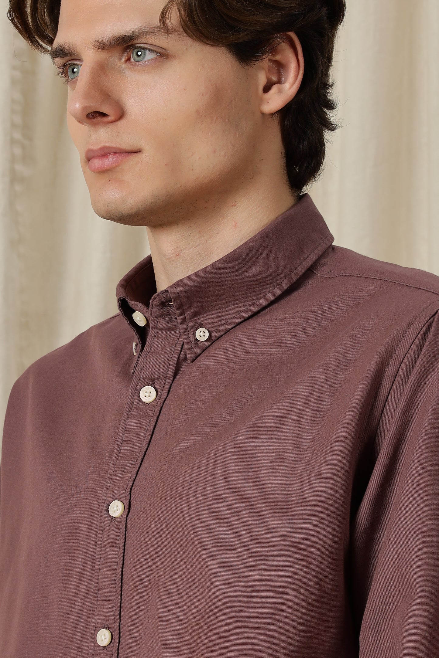 Classic Button-Down Solid Casual Shirt Lt Maroon